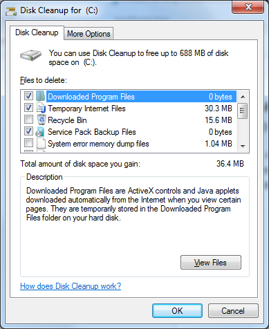 disk cleanup service pack backup files